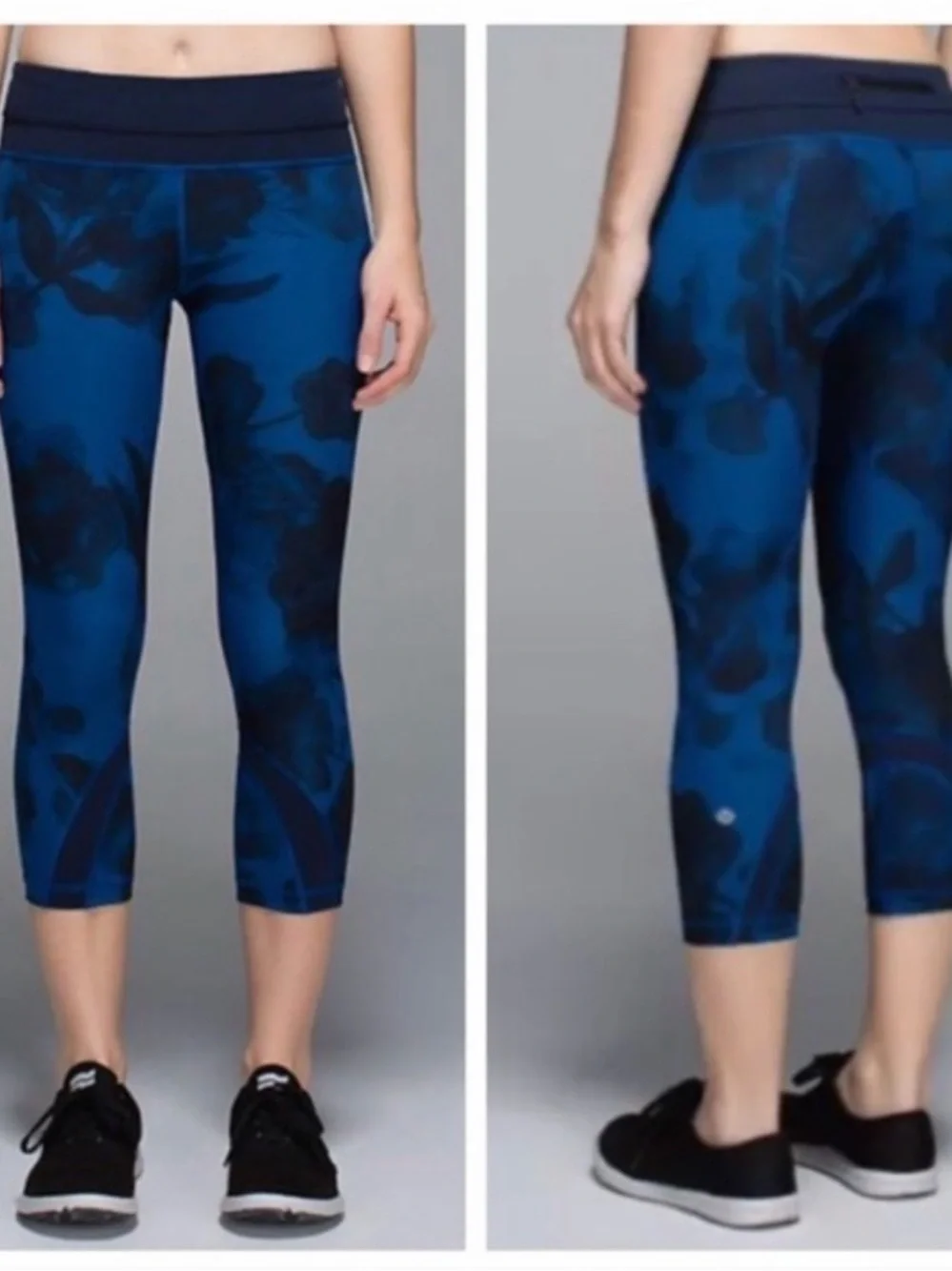 Lululemon Run Inspire Crop 22” Jumbo Inky Blue Floral Inkwell Sz 4 Activewear